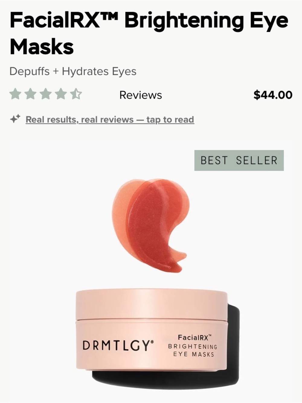 DRMTLGY FacialRX Brightening Eye pads  — Pink/Coral Hydrogel Eye Cream Pads